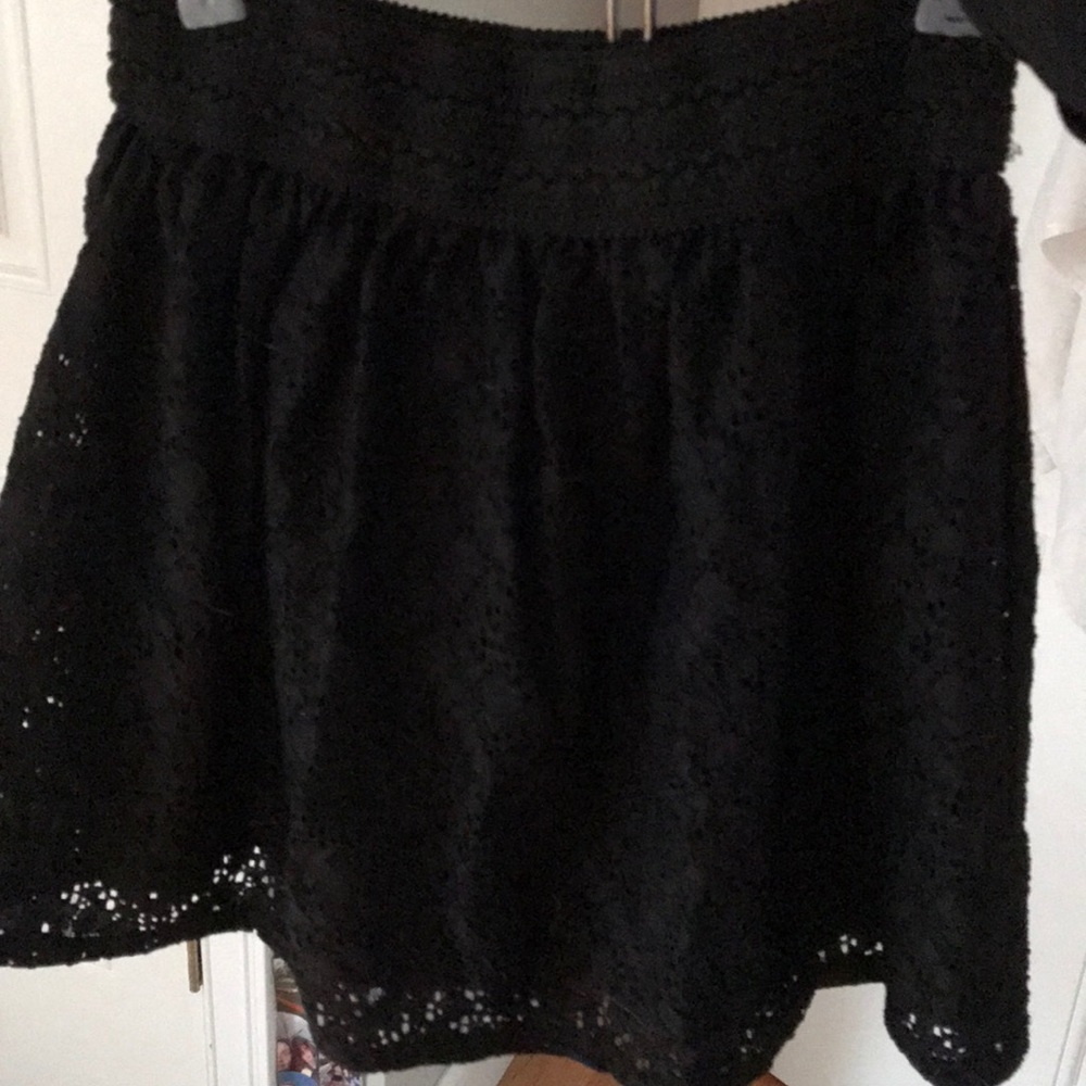 A patterned black skirt
